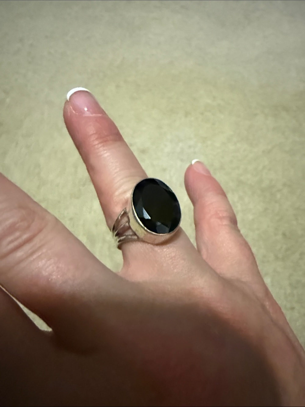Large Black Stone Sterling-Style Cocktail Ring 6.5
